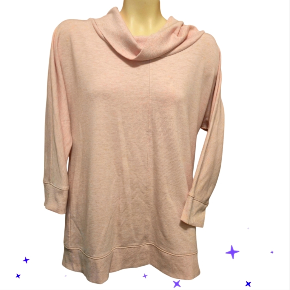 HAVEN WELL WITHIN by TALBOTS Cowl Neck 3 Quarter Sleeve Light Fleece Pink Medium